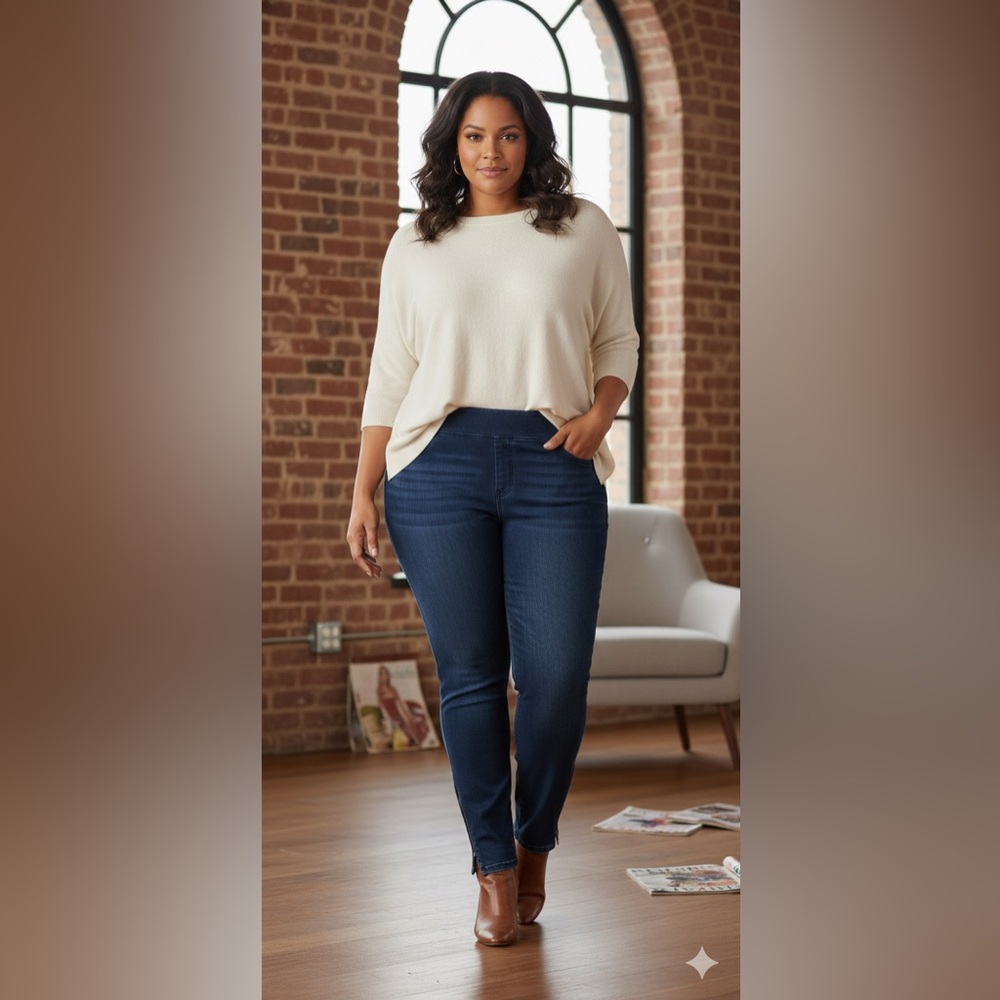 SIZE 26W New Belle by Kim Gravel TripleLuxe Denim Dark Wash w/ Zipper Hem
